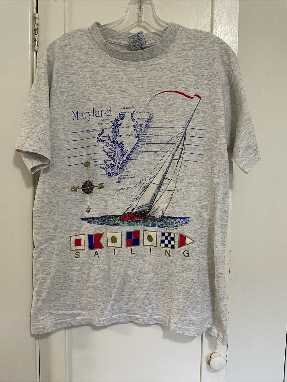 Vintage Maryland Sailing Graphic Tee - Light Gray large nautical